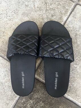 Madden Girl Black Quilted Slide Sandals